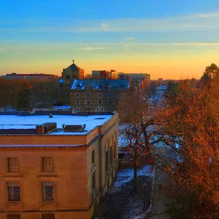 View of UMich central campus, taken from window on 4F of Hatcher Library