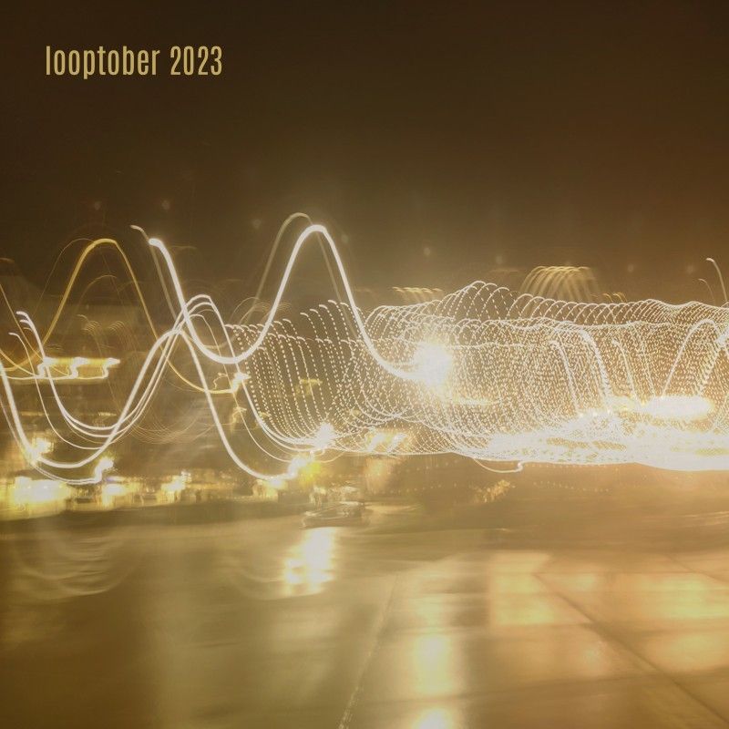 Blurry long-exposure photo of light bulbs on campus at night. They resemble sine waves.