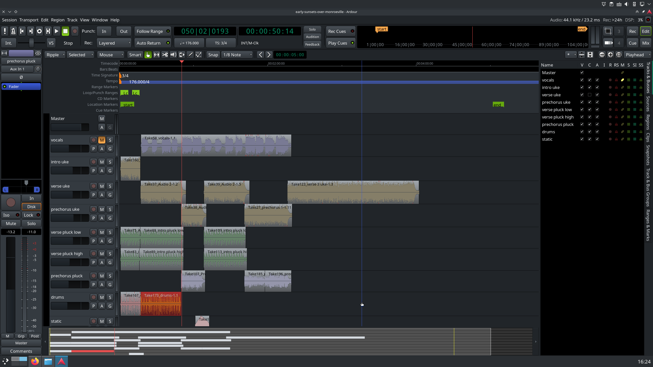 Editor window in Ardour DAW