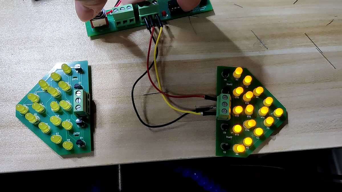 
        Controller and two LED panels. Righthand panel is illuminating
    