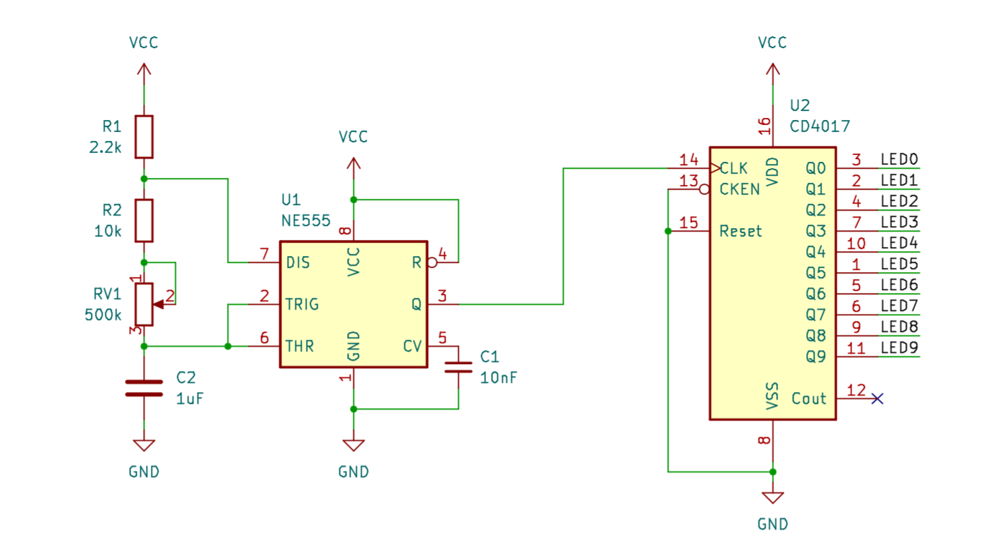 Schematic for NE555 and CD4017