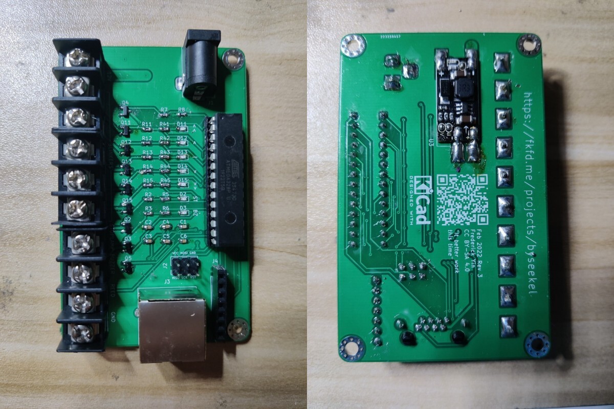 Both sides of a soldered PCB