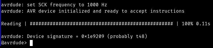 Screenshot of avrdude in interactive mode