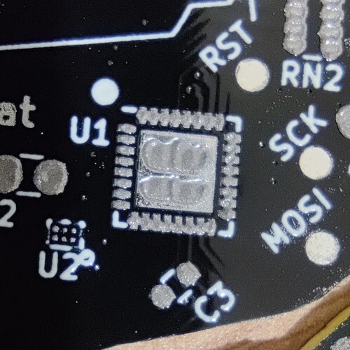 Paste in the right places on the QFN
footprint