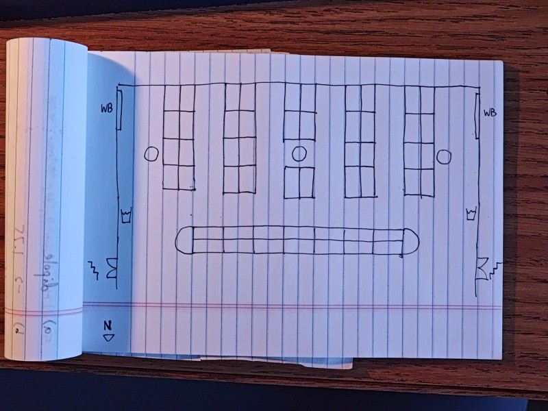 Handdrawn map of said basement