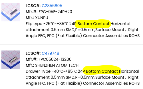 Screenshot of two FPC connectors, both are Bottom
Contact