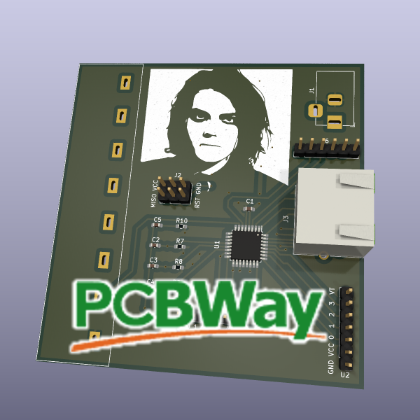 Photo of Gerard Way on a PCB silkscreen, with a blurry "PCBWay" logo
below for full meme effect