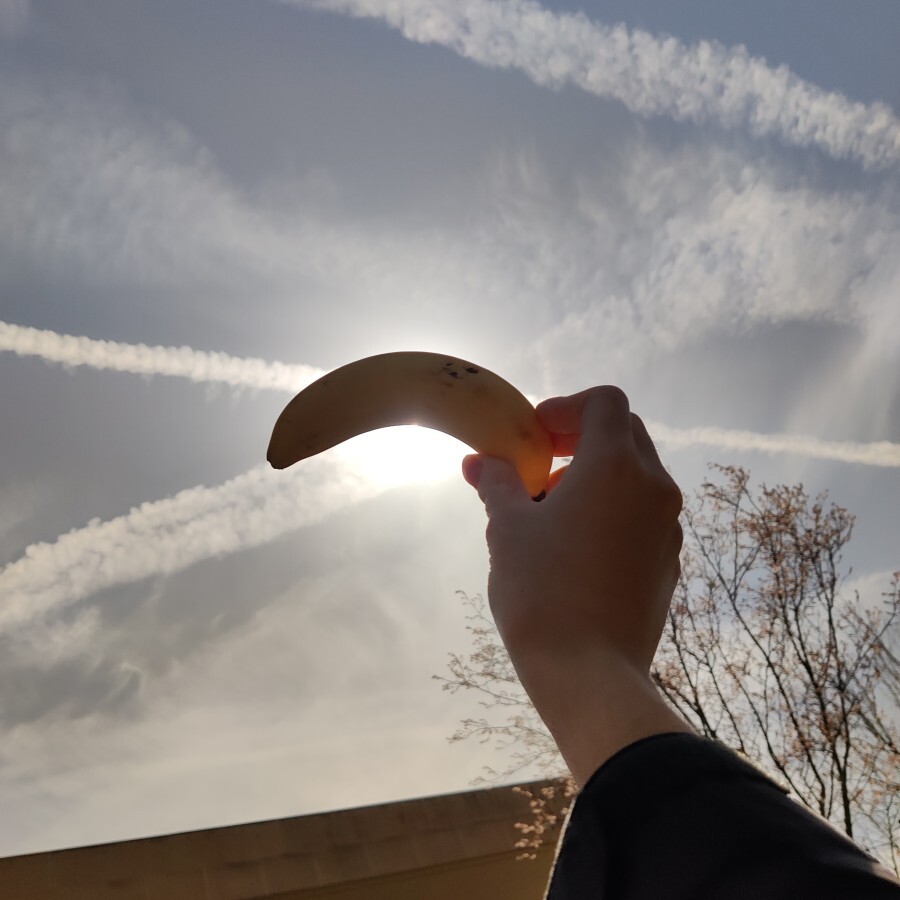 Me holding a banana in the way of the sun